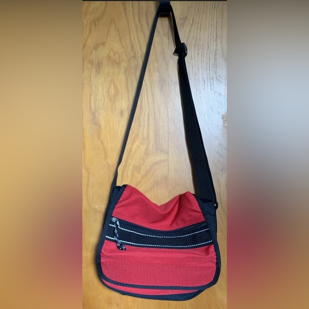 Protocol Travel Messenger Bag Canvas Red and Black Crossbody Purse Medium Size